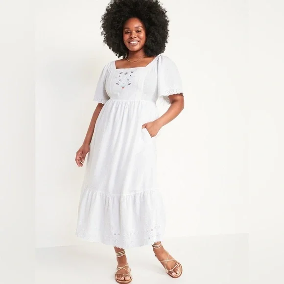 Old Navy Maxi Dress XL Embroidered Tiered Cottagecore Eyelet - Picture 5 of 16